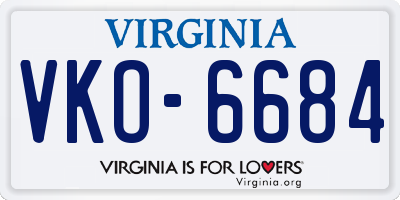 VA license plate VKO6684