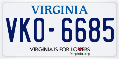 VA license plate VKO6685