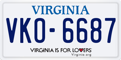 VA license plate VKO6687