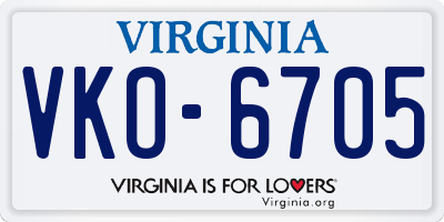 VA license plate VKO6705