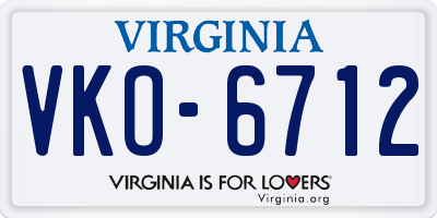VA license plate VKO6712