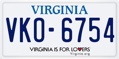 VA license plate VKO6754