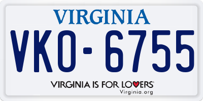 VA license plate VKO6755