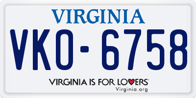 VA license plate VKO6758