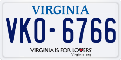 VA license plate VKO6766
