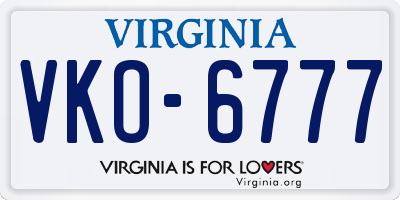 VA license plate VKO6777