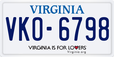VA license plate VKO6798