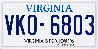 VA license plate VKO6803