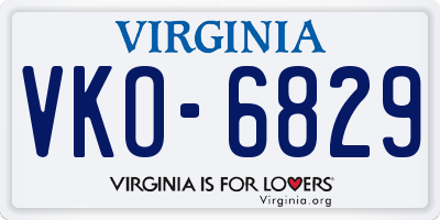 VA license plate VKO6829