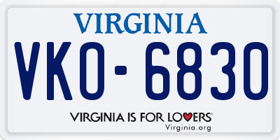 VA license plate VKO6830