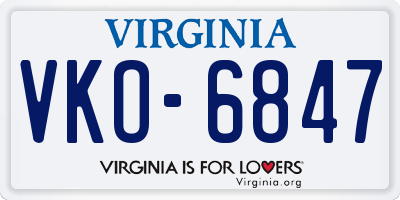 VA license plate VKO6847
