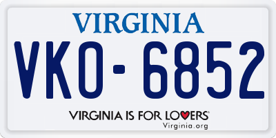 VA license plate VKO6852