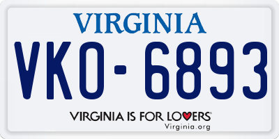 VA license plate VKO6893