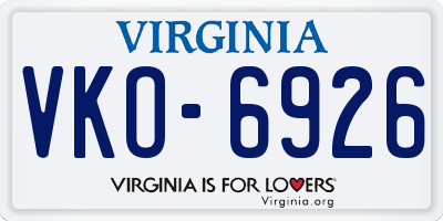 VA license plate VKO6926