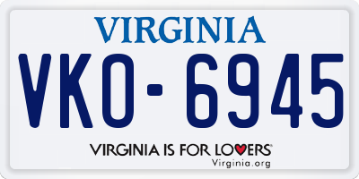 VA license plate VKO6945