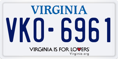VA license plate VKO6961