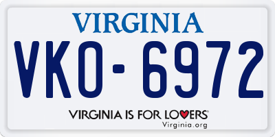 VA license plate VKO6972