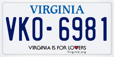 VA license plate VKO6981