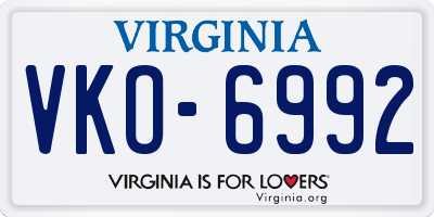 VA license plate VKO6992