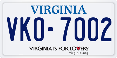 VA license plate VKO7002