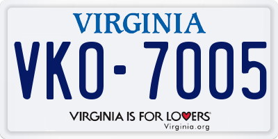 VA license plate VKO7005