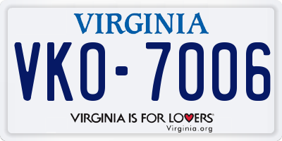 VA license plate VKO7006