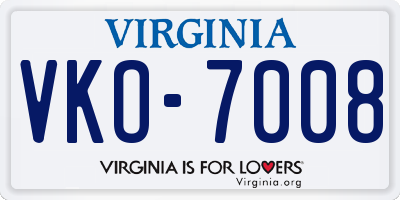 VA license plate VKO7008