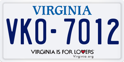 VA license plate VKO7012