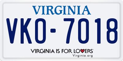 VA license plate VKO7018