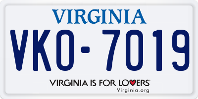 VA license plate VKO7019