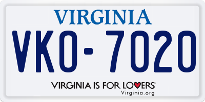 VA license plate VKO7020