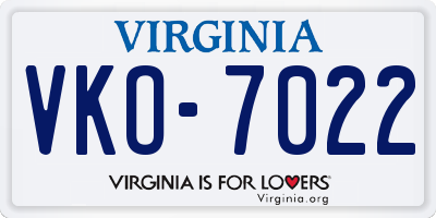 VA license plate VKO7022