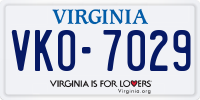 VA license plate VKO7029