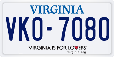 VA license plate VKO7080