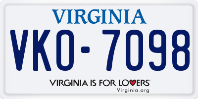 VA license plate VKO7098