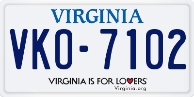 VA license plate VKO7102
