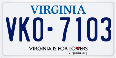 VA license plate VKO7103