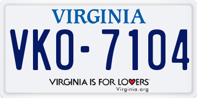 VA license plate VKO7104