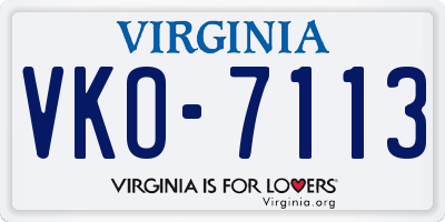 VA license plate VKO7113