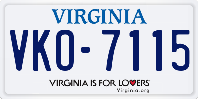 VA license plate VKO7115