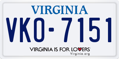 VA license plate VKO7151
