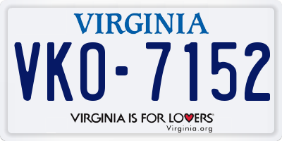 VA license plate VKO7152