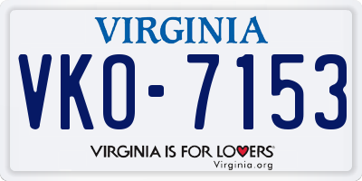 VA license plate VKO7153