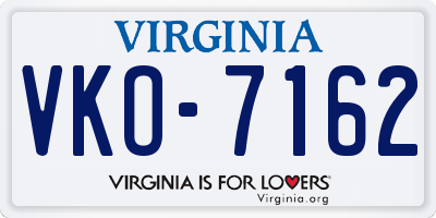 VA license plate VKO7162