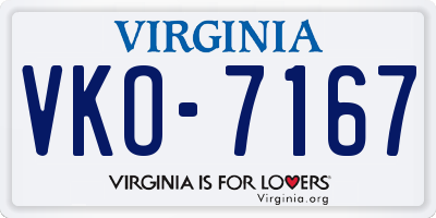 VA license plate VKO7167