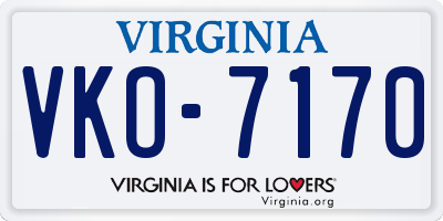 VA license plate VKO7170
