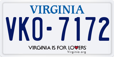 VA license plate VKO7172