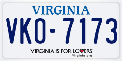 VA license plate VKO7173
