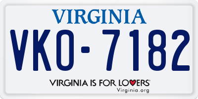 VA license plate VKO7182