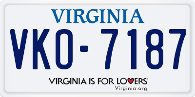 VA license plate VKO7187